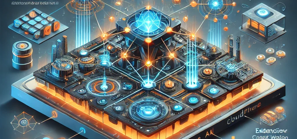 03 marca 2025 | Wzrost Rynku Agentów AI, Nowe Platformy Cloudflare, Finansowanie Anthropic i Opóźnienia Apple 6 futurystyczna infografika przedstawiajaca nowa platforme AI od Cloudflare podkreslajaca kluczowe aspekty takie jak efektywnosc kosztowa ulepszenia Workers AI oraz struktura agentow AI